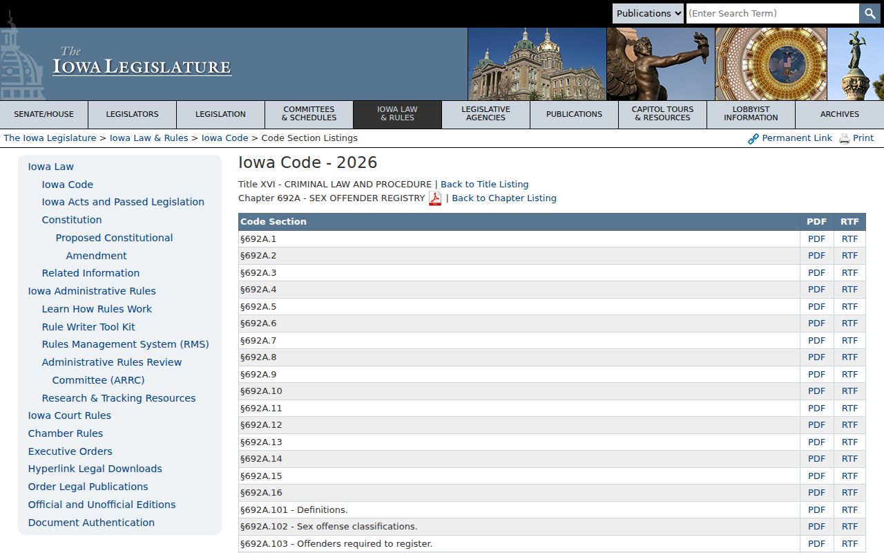 Iowa registry statutes for Warren County sex offender checks